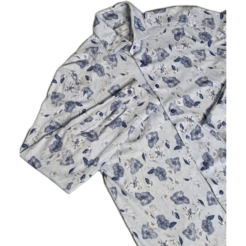 Emanuel Berg Luxury Soft Stretch Floral Shirt Blue Modern Fit M/L 41/16 Euro